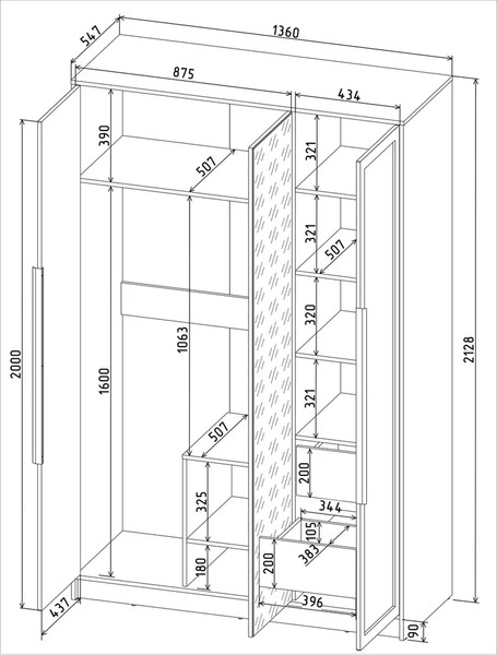 Изображение товара Шкаф Интерлиния Концепт Тренд КТ-Ш3 (дуб золотой/дуб серый)