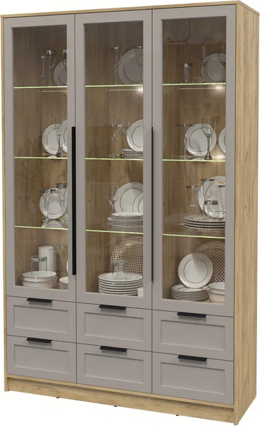 Изображение товара Шкаф с витриной Интерлиния Концепт Тренд КТ-ШВ3 с подсветкой (дуб золотой/луна)