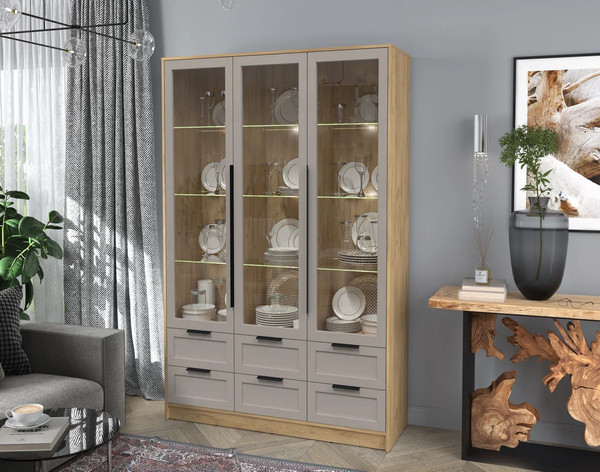 Изображение товара Шкаф с витриной Интерлиния Концепт Тренд КТ-ШВ3 с подсветкой (дуб золотой/луна)