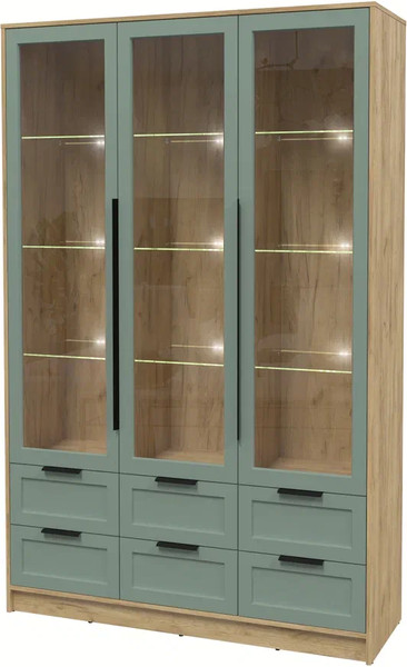 Изображение товара Шкаф с витриной Интерлиния Концепт Тренд КТ-ШВ3 с подсветкой (дуб золотой/мята)
