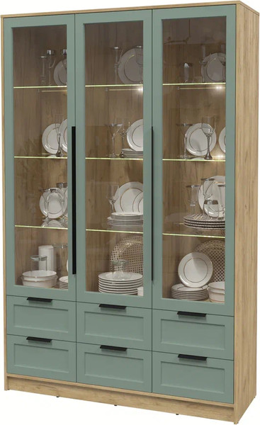 Изображение товара Шкаф с витриной Интерлиния Концепт Тренд КТ-ШВ3 с подсветкой (дуб золотой/мята)