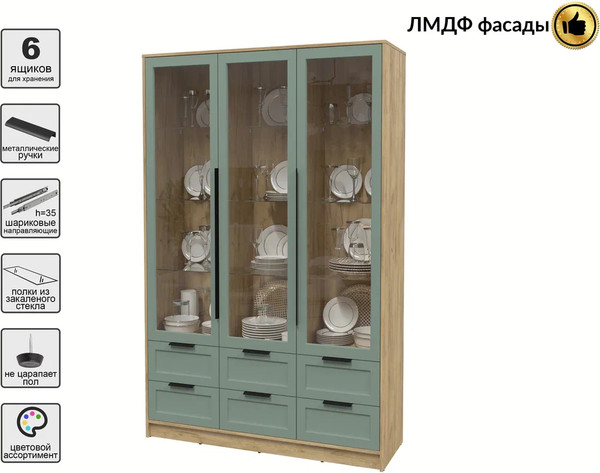 Изображение товара Шкаф с витриной Интерлиния Концепт Тренд КТ-ШВ3 (дуб золотой/мята)