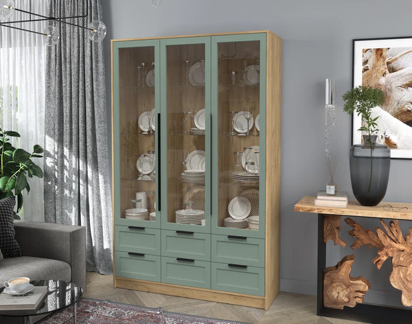 Изображение товара Шкаф с витриной Интерлиния Концепт Тренд КТ-ШВ3 (дуб золотой/мята)