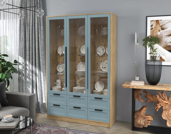 Изображение товара Шкаф с витриной Интерлиния Концепт Тренд КТ-ШВ3 (дуб золотой/океан)