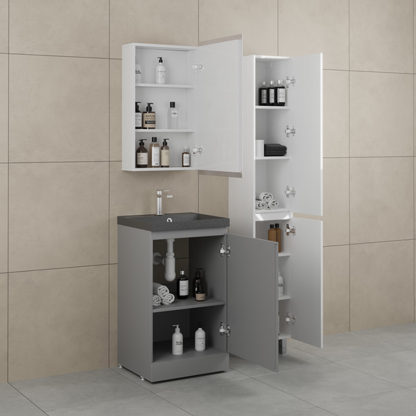 Изображение товара Тумба с умывальником Symbolite Батлер Люкс Plus 1 ящик + Asti 50x45 (серый/антрацит)