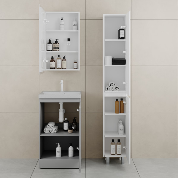 Изображение товара Тумба с умывальником Symbolite Батлер Люкс Plus 1 ящик + Asti 50x45 (серый/серый шелк)