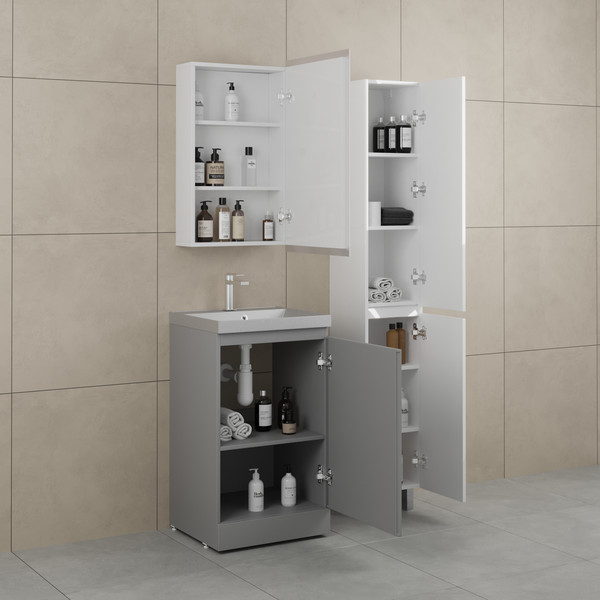 Изображение товара Тумба с умывальником Symbolite Батлер Люкс Plus 1 ящик + Asti 50x45 (серый/серый шелк)