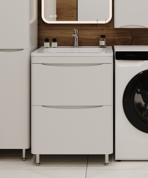 Изображение товара Тумба с умывальником Symbolite Бергамо мини 60 Люкс Plus 2 ящика + Каре Люкс Мини 60х35 (белый)