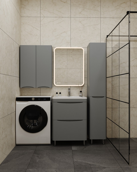 Изображение товара Тумба с умывальником Symbolite Бергамо мини 60 Люкс Plus 2 ящика + Каре Люкс Мини 60х35 (серый)