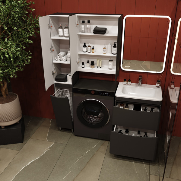 Изображение товара Тумба с умывальником Symbolite Бергамо мини 60 Люкс Plus 2 ящика + Каре Люкс Мини 60х35 (черный)