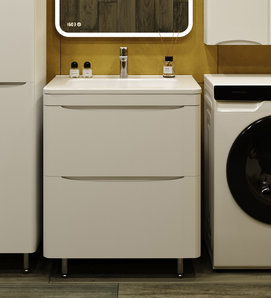 Изображение товара Тумба с умывальником Symbolite Бергамо мини 70 Люкс Plus 2 ящика + Каре Люкс Мини 70х35 (белый)