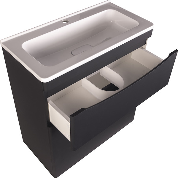 Изображение товара Тумба с умывальником Symbolite Бергамо мини 70 Люкс Plus 2 ящика + Каре Люкс Мини 70х35 (черный)