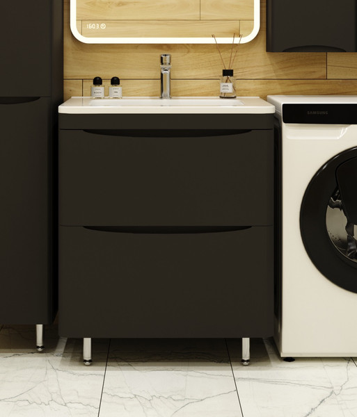 Изображение товара Тумба с умывальником Symbolite Бергамо мини 70 Люкс Plus 2 ящика + Каре Люкс Мини 70х35 (черный)