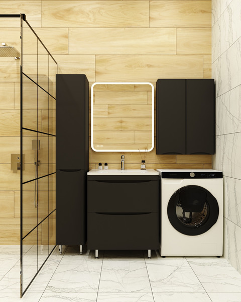 Изображение товара Тумба с умывальником Symbolite Бергамо мини 70 Люкс Plus 2 ящика + Каре Люкс Мини 70х35 (черный)