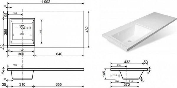 Изображение товара Тумба с умывальником Symbolite Даллас 100 Люкс Plus 3 ящика + Estetus Даллас 100x48 (левый, белый)