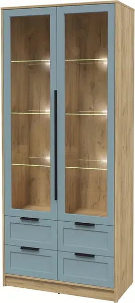 Изображение товара Шкаф с витриной Интерлиния Концепт Тренд КТ-ШВ2 с подсветкой (дуб золотой/океан)