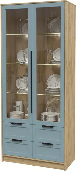 Изображение товара Шкаф с витриной Интерлиния Концепт Тренд КТ-ШВ2 с подсветкой (дуб золотой/океан)