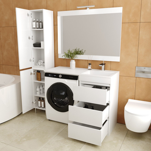 Изображение товара Тумба с умывальником Symbolite Даллас 110 Люкс Plus 3 ящика + Estetus Даллас 110x48 (правый, белый)