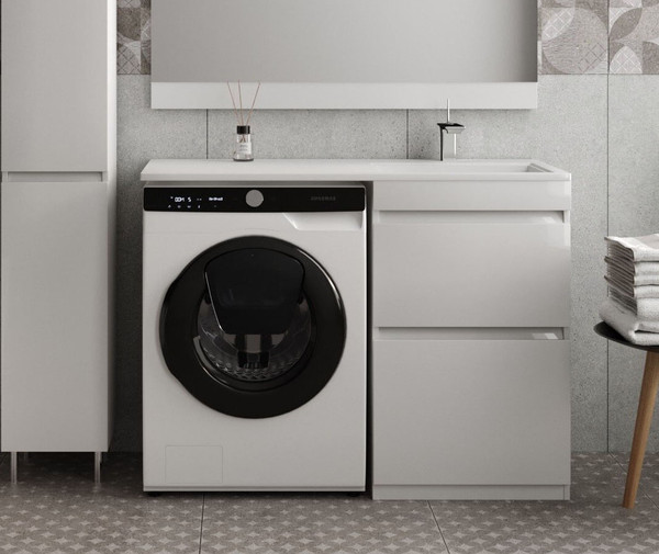 Изображение товара Тумба с умывальником Symbolite Даллас 110 Люкс Plus + Даллас 110x48 (правый, белый)