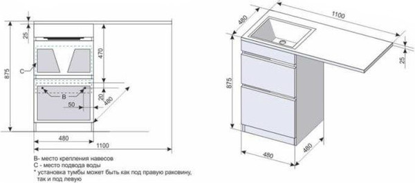 Изображение товара Тумба с умывальником Symbolite Даллас 110 Люкс Plus + Даллас 110x48 (правый, эмаль белый)