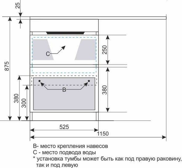 Изображение товара Тумба с умывальником Symbolite Даллас 115 Люкс Plus + Даллас 115x48 (левый, белый)
