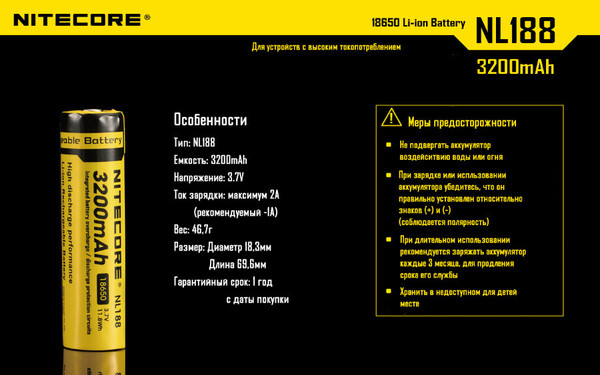 Изображение товара Аккумулятор Nitecore NL1832 / 10386