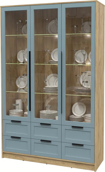 Изображение товара Шкаф с витриной Интерлиния Концепт Тренд КТ-ШВ3 с подсветкой (дуб золотой/океан)
