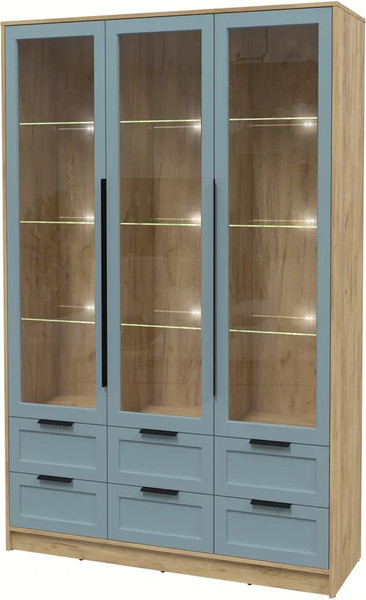 Изображение товара Шкаф с витриной Интерлиния Концепт Тренд КТ-ШВ3 с подсветкой (дуб золотой/океан)