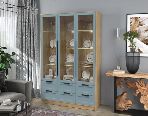 Изображение товара Шкаф с витриной Интерлиния Концепт Тренд КТ-ШВ3 с подсветкой (дуб золотой/океан)