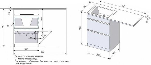 Изображение товара Тумба с умывальником Symbolite Даллас 120 Люкс Plus + Даллас 120x48 (правый, эмаль белый)