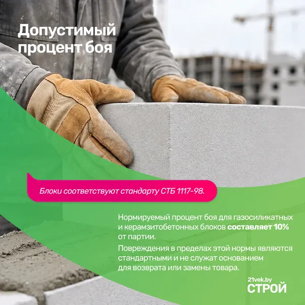 Изображение товара Блок газосиликатный БЦК 625х250х200мм D500 до 10% бой