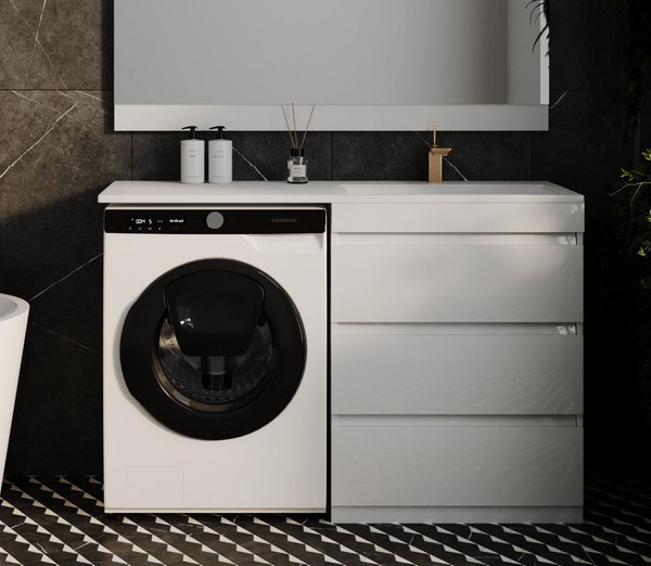 Изображение товара Тумба с умывальником Symbolite Даллас 130 Люкс Plus 3 ящика + Даллас 130x48.2 (правый, белый)