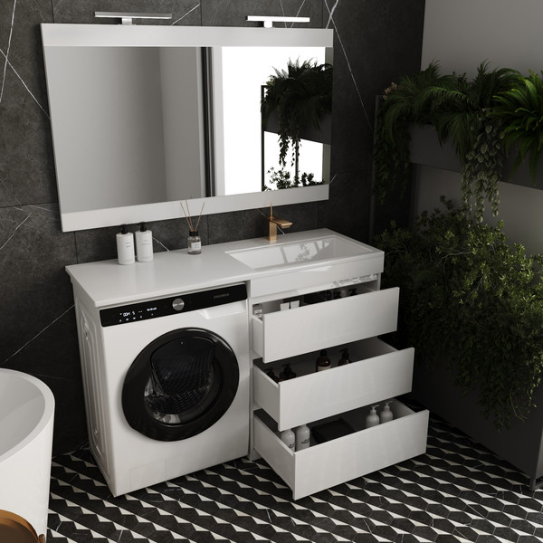 Изображение товара Тумба с умывальником Symbolite Даллас 130 Люкс Plus 3 ящика + Даллас 130x48.2 (правый, белый)