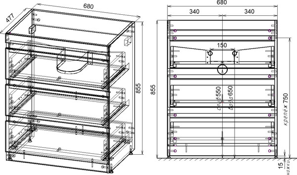 Изображение товара Тумба с умывальником Symbolite Даллас 130 Люкс Plus 3 ящика + Даллас 130x48.2 (правый, белый)