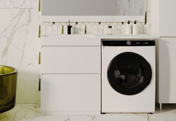 Изображение товара Тумба с умывальником Symbolite Даллас 130 Люкс Plus + Даллас 130x48.2 (левый, белый)