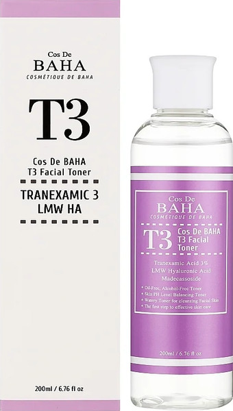 Изображение товара Тонер для лица Cos de Baha T3 с низкомолекулярной гиалуроновой кислотой (200мл)