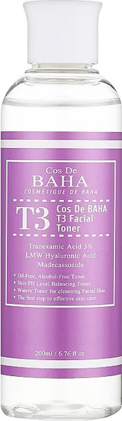 Изображение товара Тонер для лица Cos de Baha T3 с низкомолекулярной гиалуроновой кислотой (200мл)