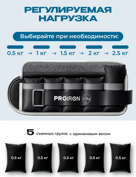 Изображение товара Комплект утяжелителей Proiron УТ225Ч (2шт, черный)