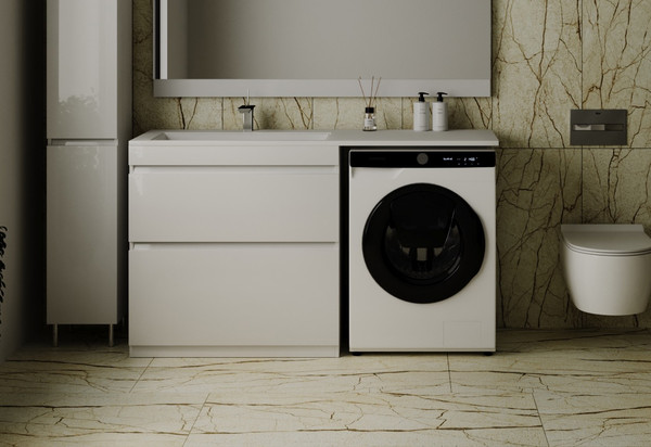 Изображение товара Тумба с умывальником Symbolite Даллас 150 Люкс Plus 2 ящика + Даллас 150x48.2 (левый, белый)