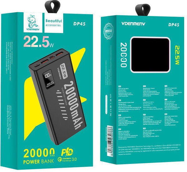 Изображение товара Портативное зарядное устройство VDENMENV DP45 20000mAh (черный)
