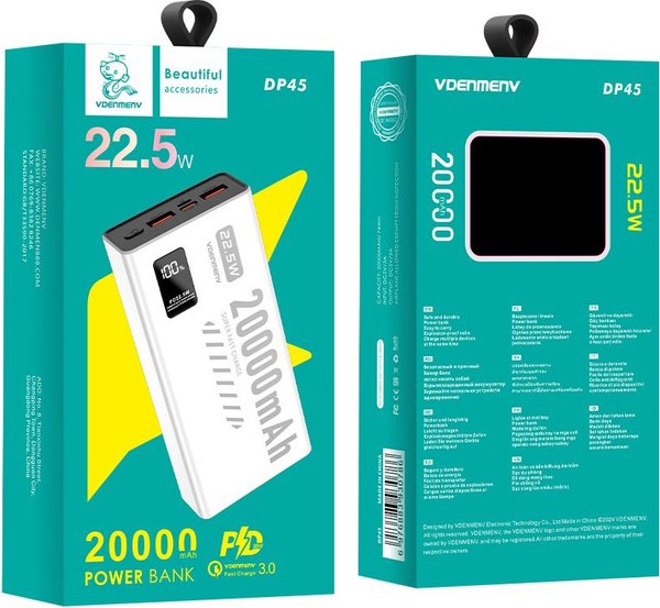 Изображение товара Портативное зарядное устройство VDENMENV DP45 20000mAh (белый)