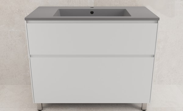 Изображение товара Тумба с умывальником Symbolite Лима 100 Line Plus 2 ящика + Line 100x48 (белый матовый/серый шелк)