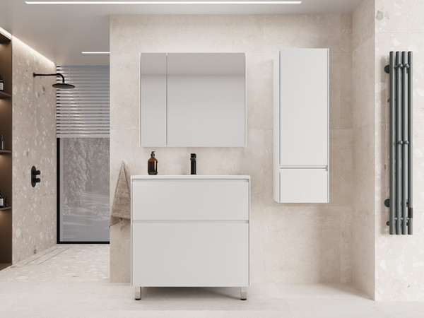 Изображение товара Тумба с умывальником Symbolite Лима 80 Line Plus 2 ящика + Line 80x48 (белый матовый/жасмин)