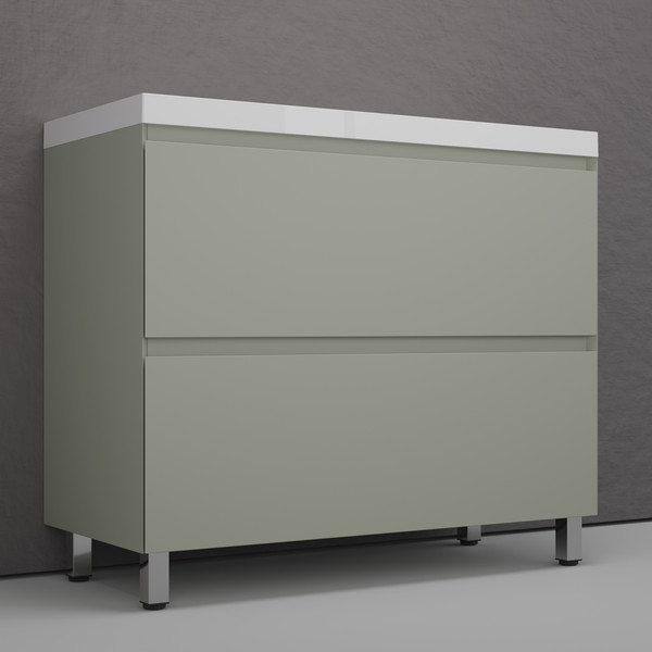 Изображение товара Тумба с умывальником Symbolite Манхэттен 100 Plus 2 ящика + Line 100x48 (олива/жасмин)