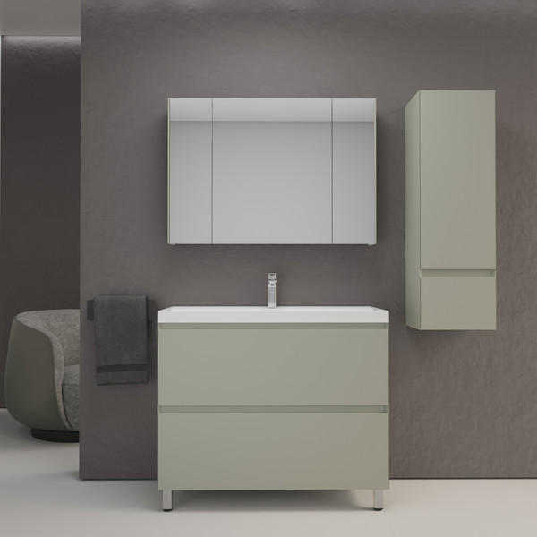 Изображение товара Тумба с умывальником Symbolite Манхэттен 100 Plus 2 ящика + Line 100x48 (олива/жасмин)