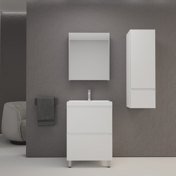 Изображение товара Тумба с умывальником Symbolite Манхэттен 60 Plus 2 ящика + Asti 60x45 (белый матовый/жасмин)