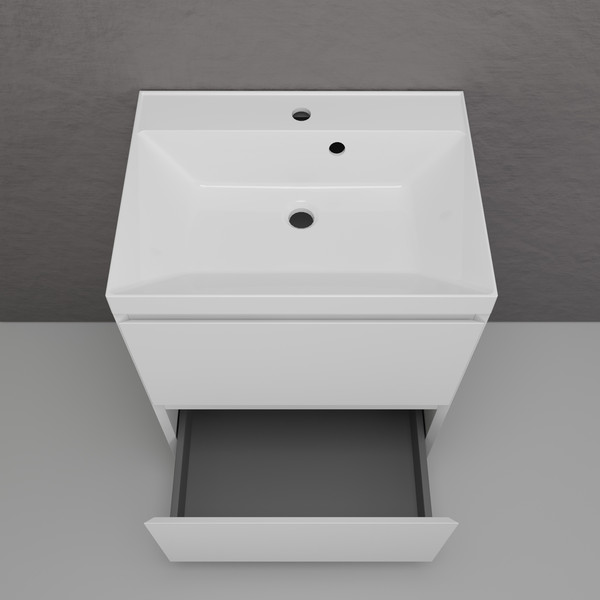 Изображение товара Тумба с умывальником Symbolite Манхэттен 60 Plus 2 ящика + Asti 60x45 (белый матовый/жасмин)