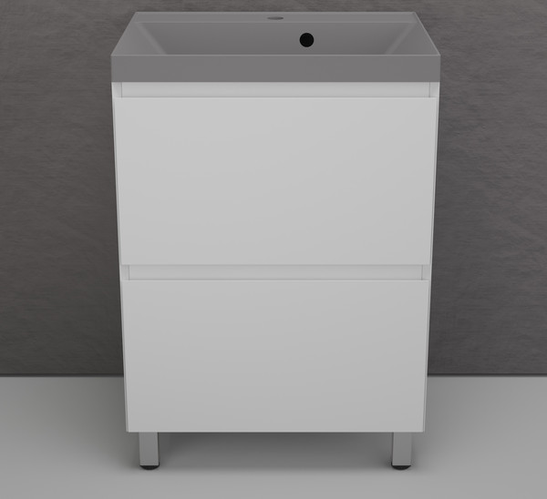 Изображение товара Тумба с умывальником Symbolite Манхэттен 60 Plus 2 ящика + Asti 60x45 (белый матовый/серый шелк)