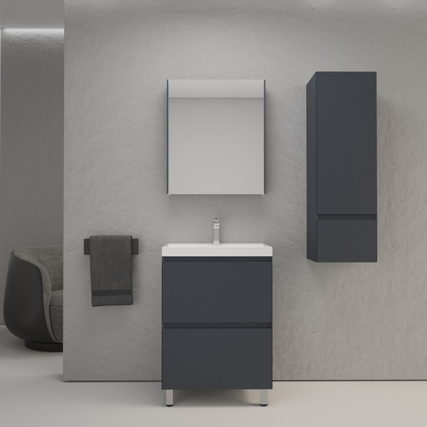 Изображение товара Тумба с умывальником Symbolite Манхэттен 60 Plus 2 ящика + Asti 60x45 (графит/антрацит)