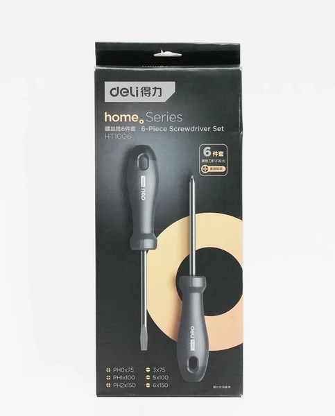 Изображение товара Набор отверток Deli Soft Touch / EHT1006 (6шт, черный)
